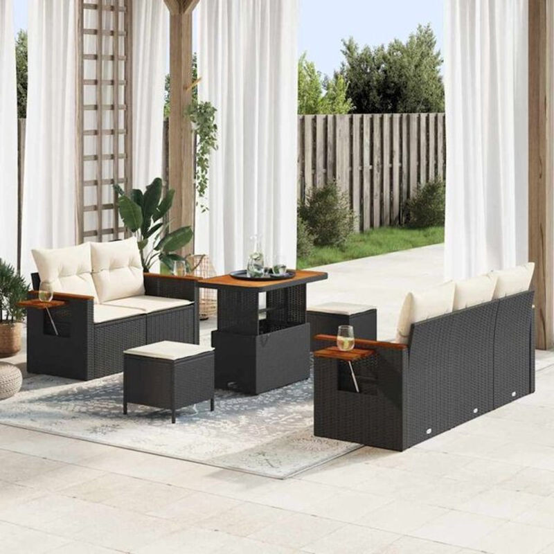 vidaXL Garten-Sofa-Set aus Poly-Rattan mit 8 Kissen in Schwarz - Bild 1