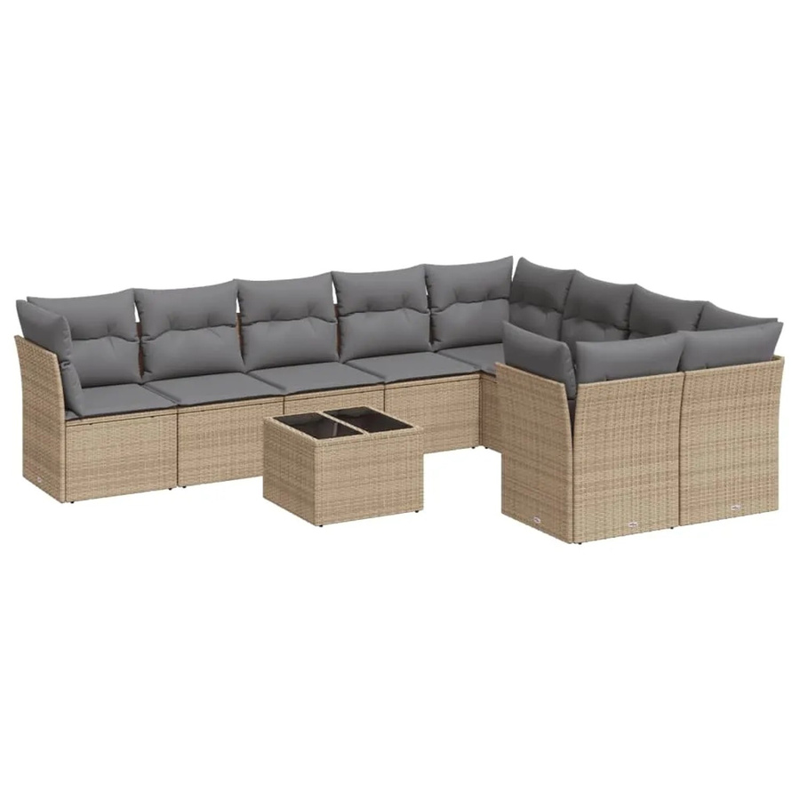 vidaXL 10-teilige Garten-Sofagarnitur aus Poly-Rattan in Beige-Grau mit Tisch und Polsterkissen - Bild 2