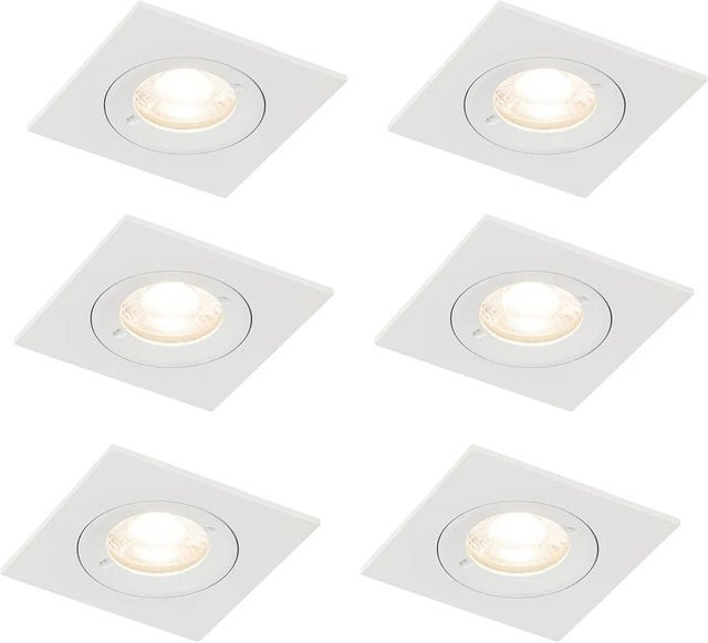 QAZQA Xena Set mit 6 quadratischen Einbaustrahlern in Weiß, GU10, IP44, Durchmesser: 50 mm - Bild 1