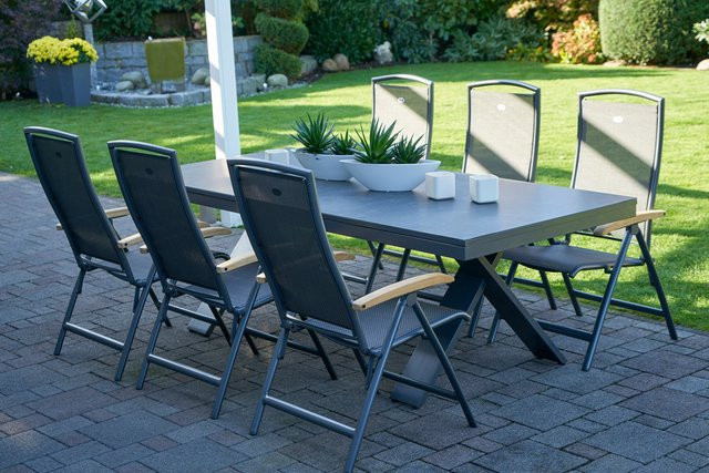Hartman Garten-Essgruppe Xanadu / Raffaelo aus Aluminium und Glaskeramik in Xerix/Anthrazit mit 6 Klappstühlen und ausziehbarer Tischplatte, B/T: 220 x 100 cm bis 280 x 100 cm - Bild 1