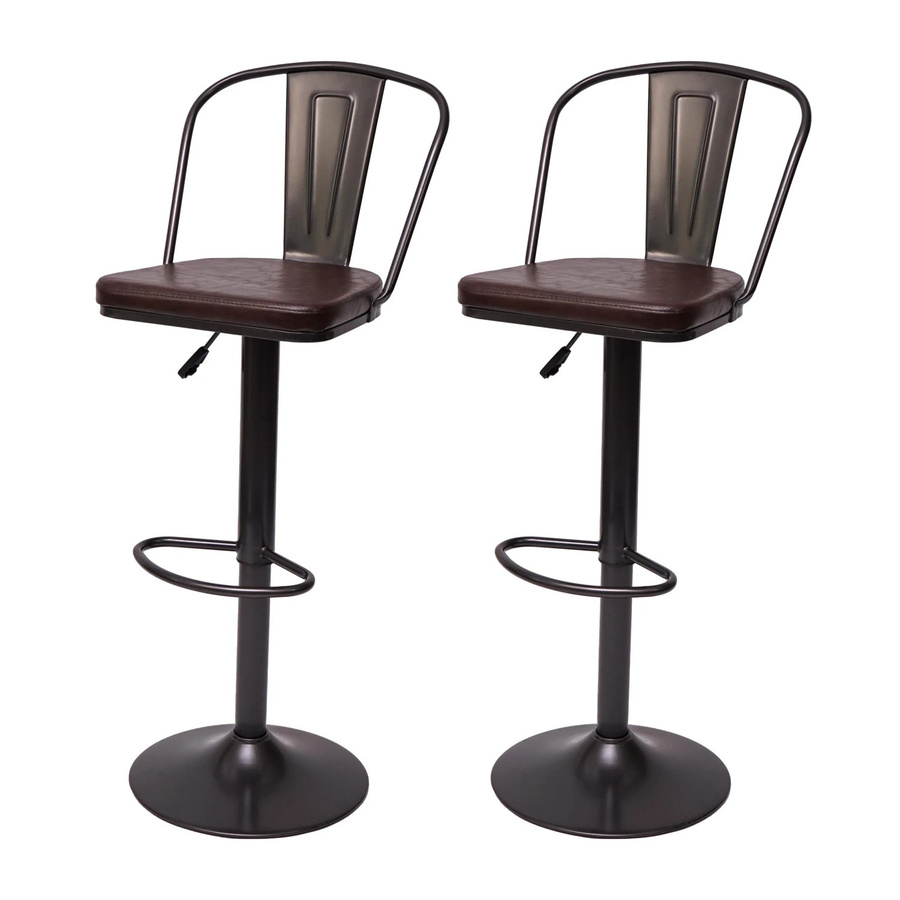PROREGAL 2er-Set Barhocker im Industrial-Design mit Lehne, höhenverstellbar und drehbar, braunes Kunstleder und Metall, Sitzhöhe: 63-83 cm - Bild 2