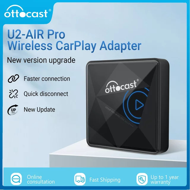 Ottocast U2 Air PRO kabelloser CarPlay Adapter mit Bluetooth und WLAN in Schwarz für Toyota, VW und Nissan - Bild 1