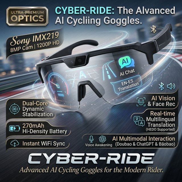 GUHUAVMI Smart Glasses KI-Kamerabrille in Schwarz mit 30MP Foto, 1200P Video, Bluetooth 5.3, WLAN, Open-Ear-Lautsprechern, Dual-Mikrofon mit Geräuschunterdrückung und Echtzeit-Übersetzung - Bild 1