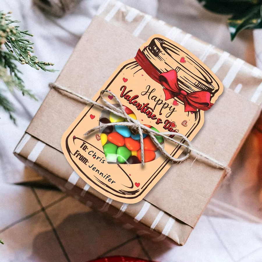 24er Set Kraft Candy Jar Valentinstag Karten mit transparenten versiegelten Taschen für Klassenzimmer und Partys - Bild 4