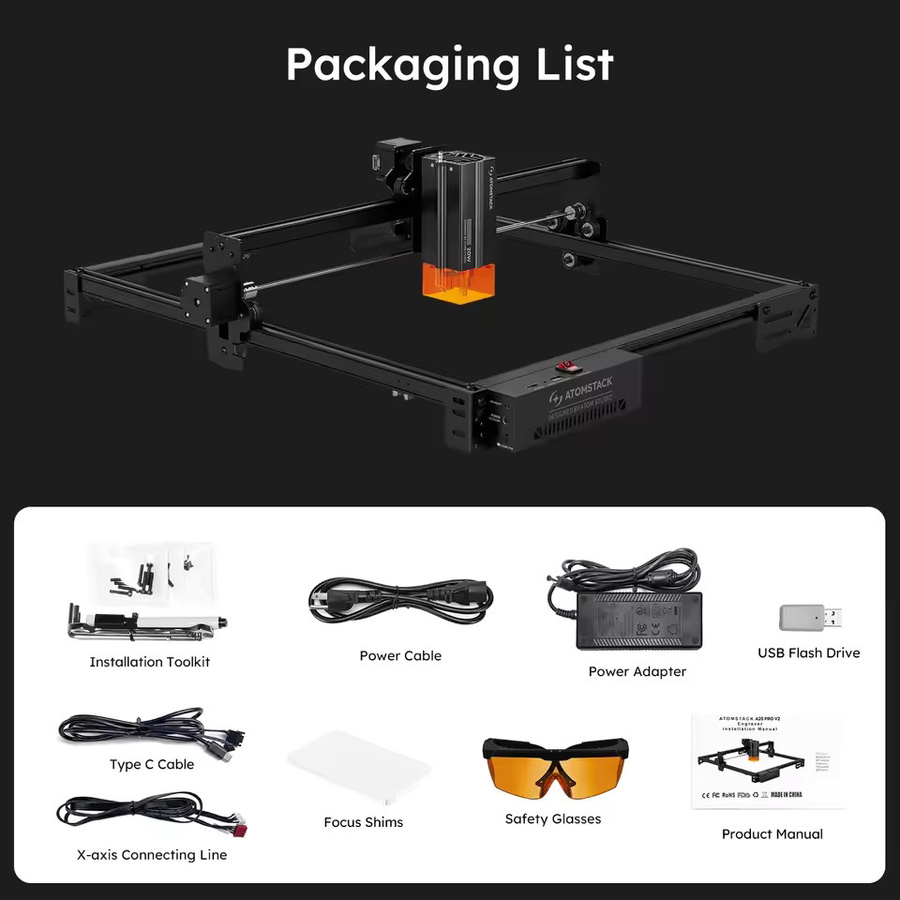Atomstack A20 Pro V2 Tragbarer Laser-Gravierer mit Bluetooth für Holz, Leder, Kunststoff und Papier in Schwarz - Bild 4