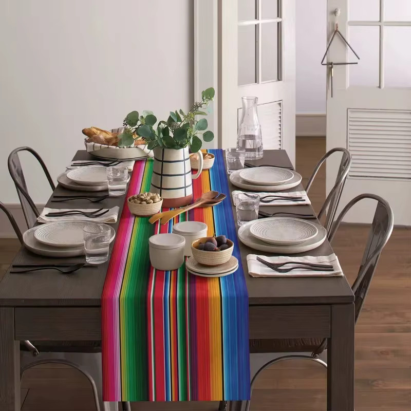 VIKAMA Mexikanische Tischflagge im Sarape-Design mit bunten Streifen, ethnisch gemustertes Tischset, Mehrfarbig - Bild 5