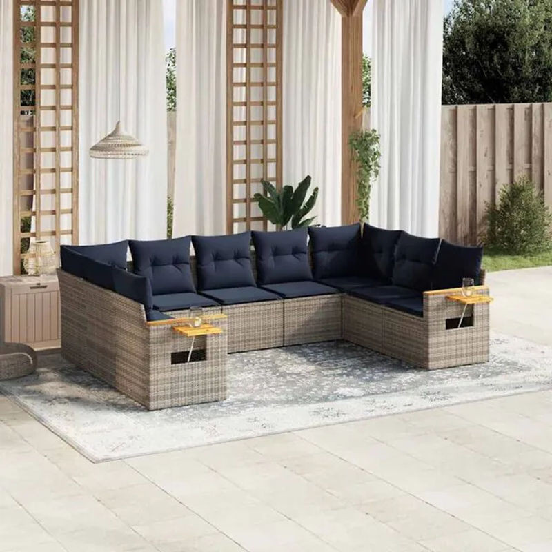 9-teilige Garten-Sofagarnitur mit Kissen aus Polyrattan in Grau von vidaxl - Bild 1