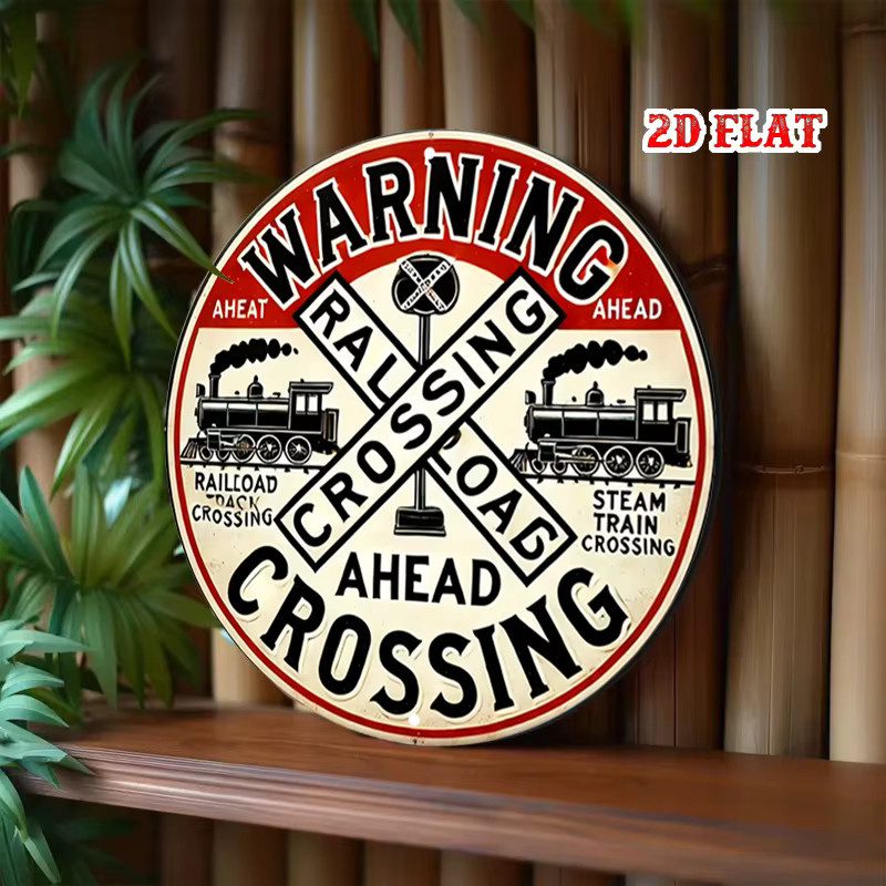 Potdemiel Vintage Railroad Crossing Sign Metall-Warndekoration in Rot/Schwarz - Bild 5