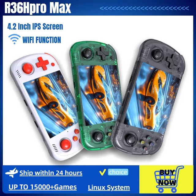 BOYHOM R36H PRO MAX Retro Handheld-Videospielkonsole mit Linux-System, 4,2 Zoll IPS-Bildschirm, Schwarz - Bild 1