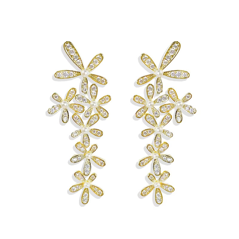 Huitan Gold Ohrringe, Perle, Blume Design, Damen - Bild 5