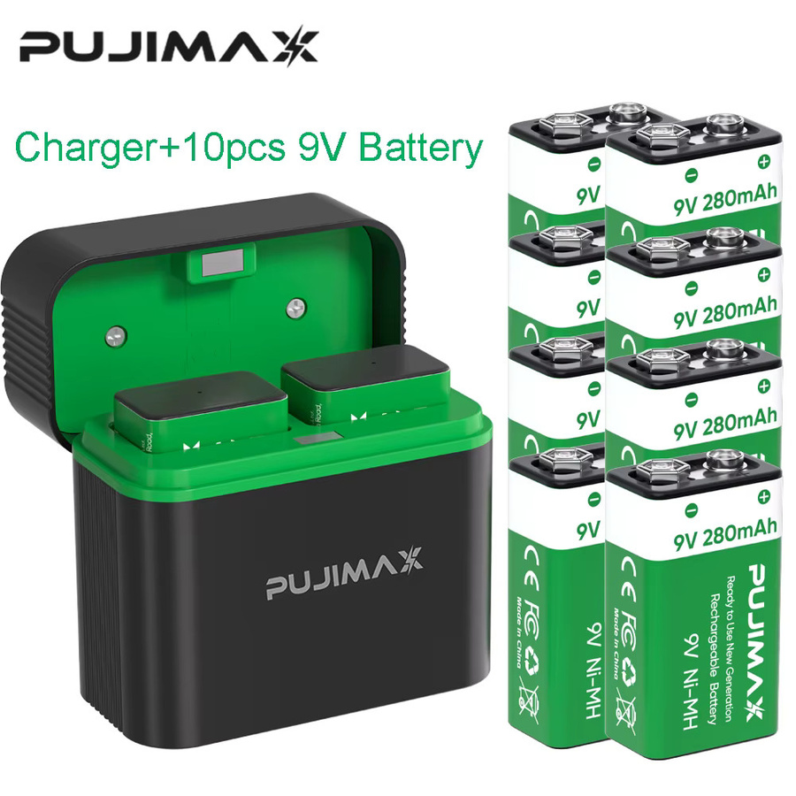 PUJIMAX 9V Ni-MH Akku-Set mit Ladegerät, 280mAh, Farbe: Grün - Bild 5