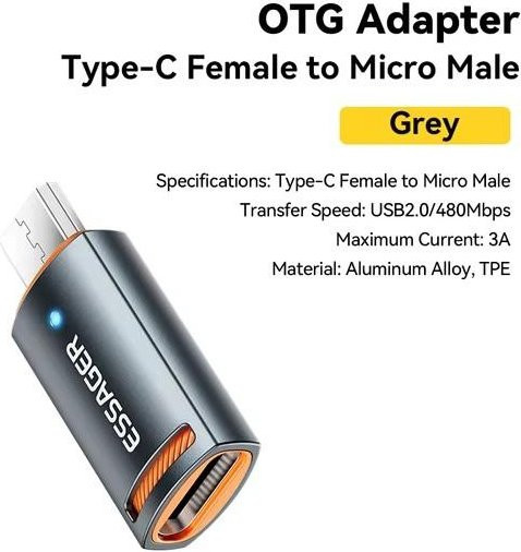 Essager USB 3.0 OTG Adapter Typ-C auf USB-A und Micro USB Konverter, grau - Bild 1