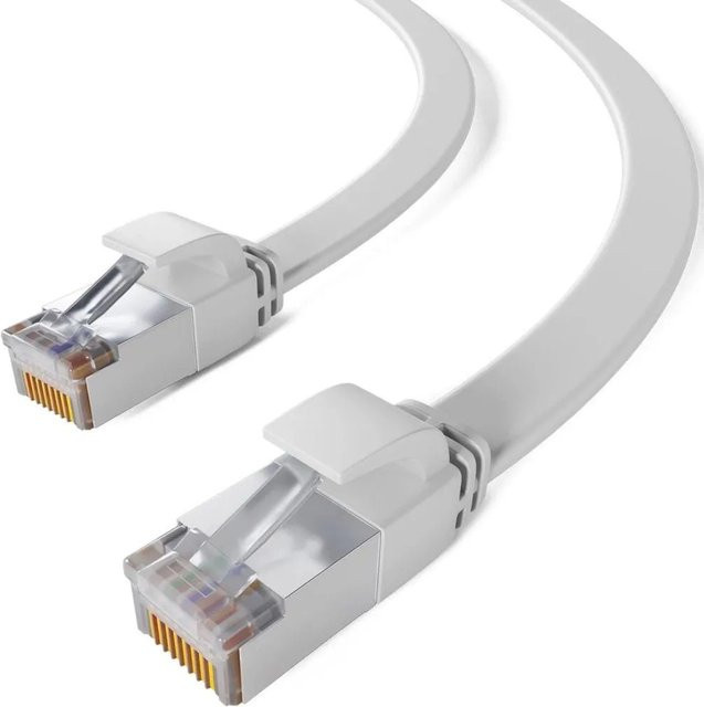 hb-digital CAT 7 Flachkabel RJ45 LAN Ethernet Rohkabel in Weiß, Länge: 0,5 m - Bild 1