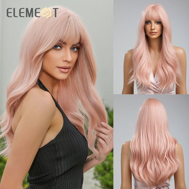 Element Perücke, lang gewellt, Pfirsich rosa, mit Pony, Damen - Bild 1