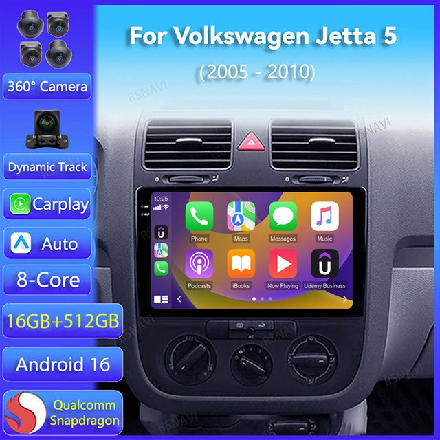RSNAVI Android 16 Autoradio mit CarPlay und Navigation für Volkswagen Jetta 5 (2005-2010), 2Din Stereo Head Unit mit GPS und DSP, Schwarz - Bild 1