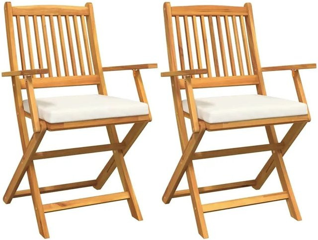 Set aus 2 Klappstühlen von vidaXL aus Massivholz Akazie in Braun mit cremeweißen Kissen - Bild 1