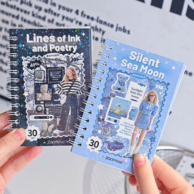 Leaffei All-in-One Aufkleber-Set mit Spiralbindung, 30 Blatt pro Packung, kreative Memo-Serie mit leuchtenden Motiven - Bild 1