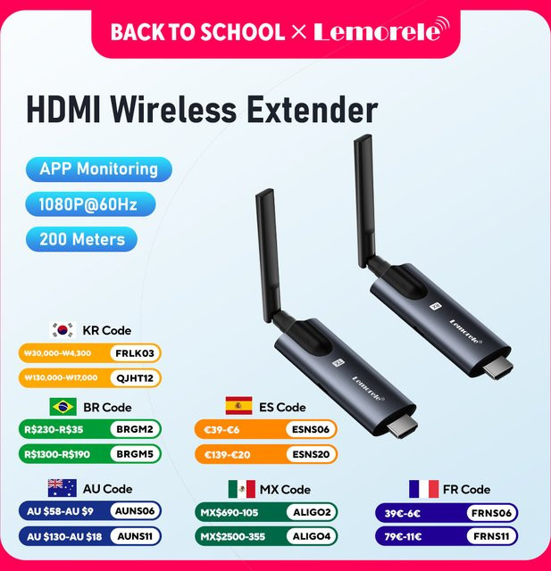 Lemorele 5G Kabelloser HDMI-Sender und -Empfänger mit Bluetooth für PC, TV, Projektor und Monitor, Schwarz - Bild 1
