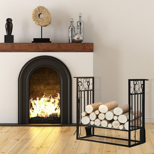 HOMCOM Kaminholzständer mit Kaminbesteck aus Metall in Schwarz, B/T/H: 75 x 30 x 60 cm - Bild 1
