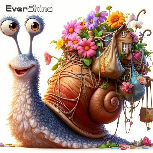 Evershine DIY Kreuzstich Set Schnecke mit Gänseblümchen auf bedruckter Leinwand, Mehrfarbig, B/H: 30 x 30 cm - Bild 1