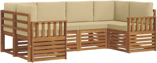 vidaXL Sofagarnitur aus Massivholz Akazie in Natur-Beige, 20-teiliges L-Shape Set mit Kissen und Armlehnen - Bild 1