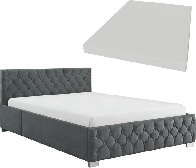 Juskys Polsterbett Nizza Chesterfield mit Matratze und Lift-up-Funktion, Farbe: Dunkelgrau, B/T/H: 120 x 200 cm - Bild 1