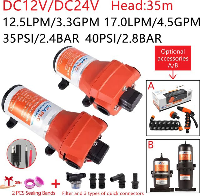 xmshxltd Vierkammer-Membranpumpe DC12/24V mit 35m Förderhöhe und 17LPM, automatische Selbstansaugpumpe als Wasserpumpen-Booster für Spülungen - Bild 1