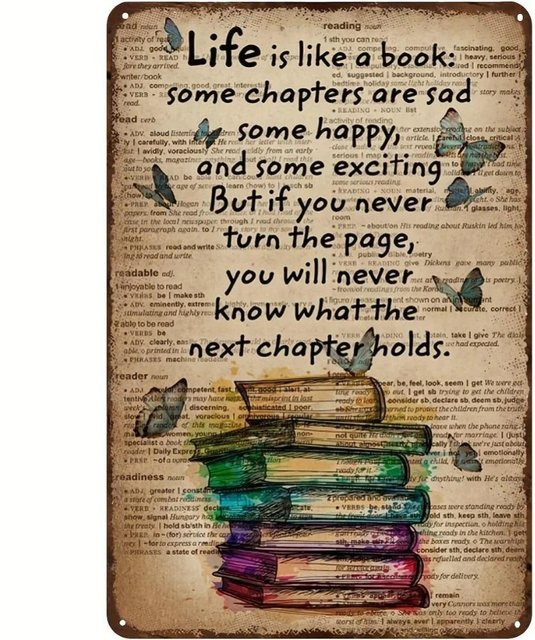 MINISO Vintage-Metallschild Life Is Like A Book, Retro-Wanddeko in Multicolour, B/H: 20 x 30 cm - Bild 1