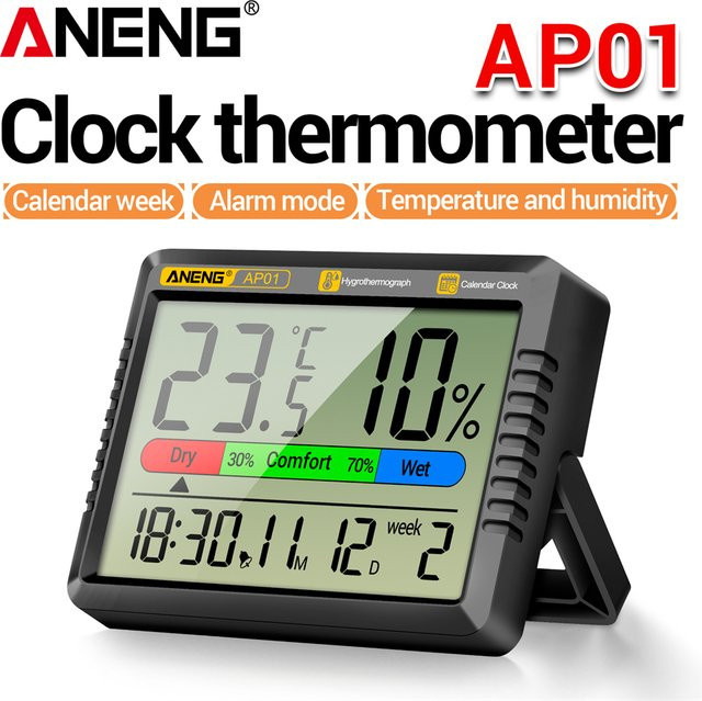 ANENG AP01 Mini Digitales Thermometer und Hygrometer mit LCD Display zur Messung von Temperatur und Luftfeuchtigkeit in Schwarz oder Weiß - Bild 1