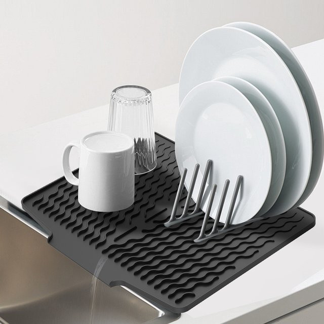 Willstar Silikon-Abtropfmatte in Schwarz, hitzebeständige und rutschfeste Abtropfunterlage für Geschirr und Utensilien, Breite: 40,0 cm - Bild 1