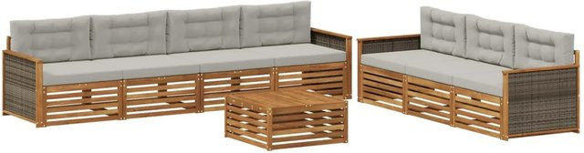 vidaXL Outdoor-Sofagarnitur aus Akazienholz mit 8-teiligem Set inklusive Kissen in Beige und Grau - Bild 1