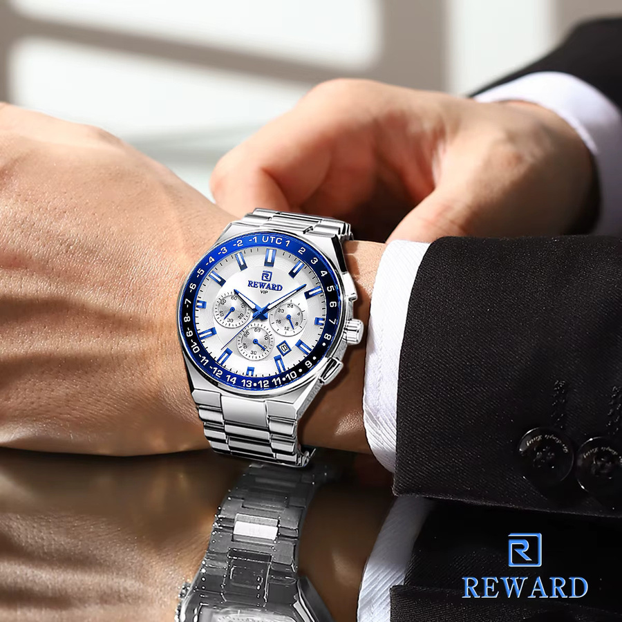 REWARD Armbanduhr Quarz, Edelstahl, Silber, Weiß, Herren - Bild 5