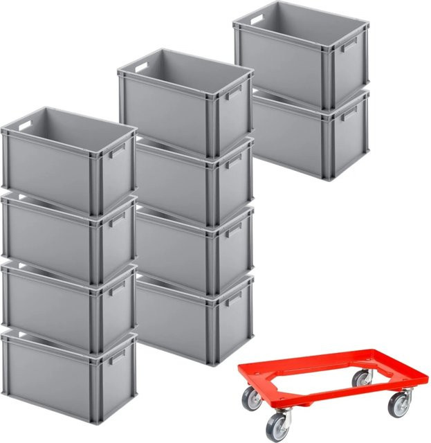 PROREGAL SparSet mit 10 Eurobehältern mit offenem Griff und 1 Transportroller, Rot, H x B x T: 32 x 40 x 60 cm - Bild 1