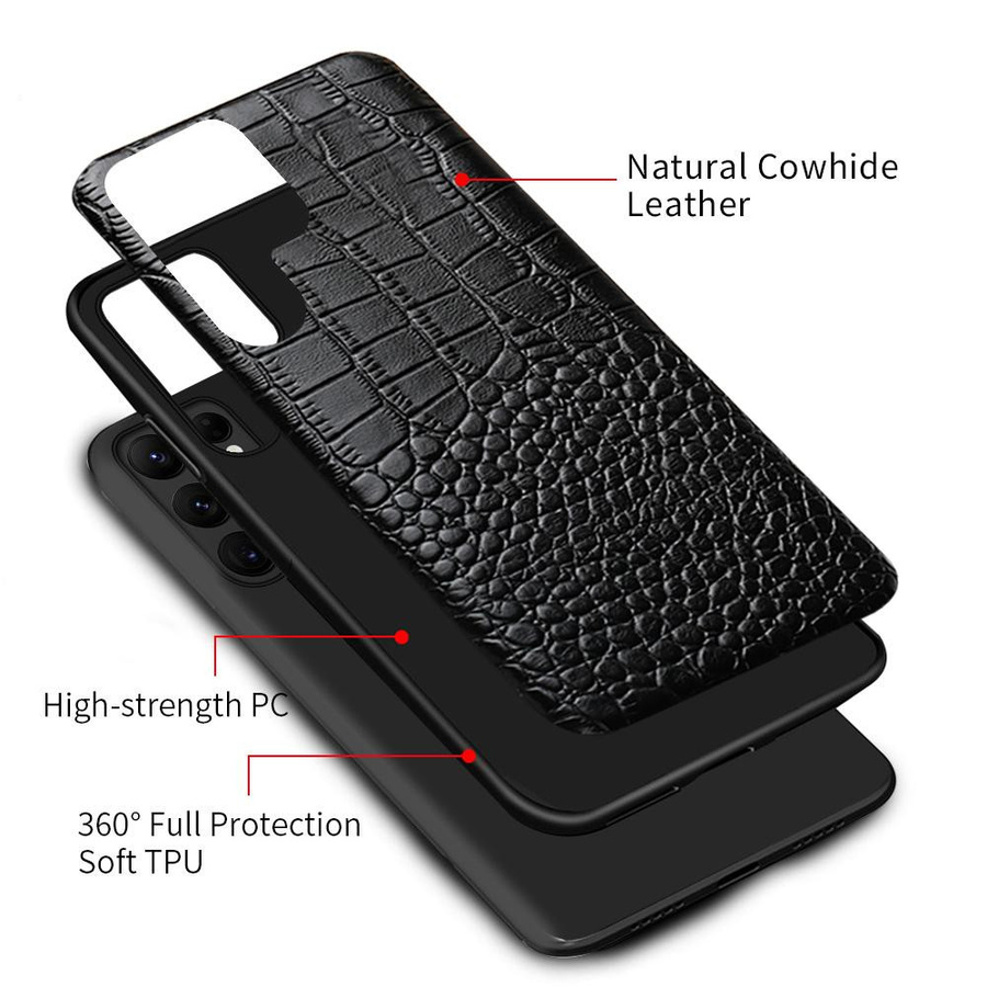 Echte Rindsleder Handyhülle für Samsung Galaxy S25 S24 S23 S22 Ultra Plus A55 5G in Schwarz - Bild 3