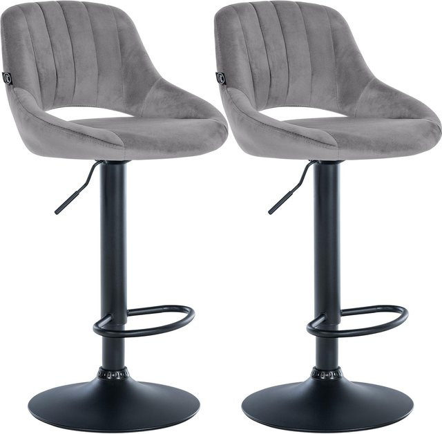 CLP Barhocker 2er Set Milet höhenverstellbar mit Lehne, gepolsterte Barstühle aus Samt in Grau mit Metallgestell und drehbarer Funktion - Bild 1