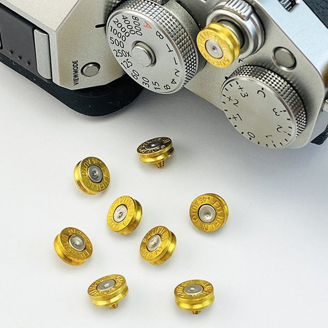 CNC H62 Messing Kamera-Auslöserknopf .45 AUTO Logo in Gold passend für Fuji XE5 XM5 XT5 XT50 Nikon Leica M/Q3 - Bild 1