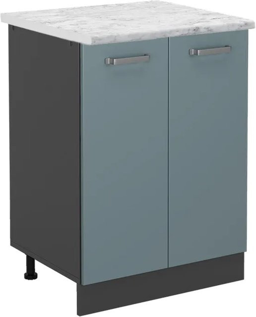 Vicco R-Line Küchenunterschrank in Blau-Grau/Anthrazit mit Marmor-Optik, B/T/H: 60 x 46 x 81,6 cm - Bild 1