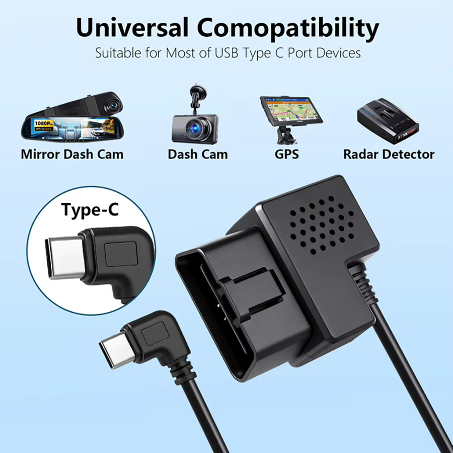 WDSZKMYF OBD-Hardwire-Kit für Dashcam mit USB-C-Anschluss, 12 V-24 V auf 5 V Stromkabel mit Niederspannungsschutz und Parkmodus-Unterstützung, Schwarz - Bild 3