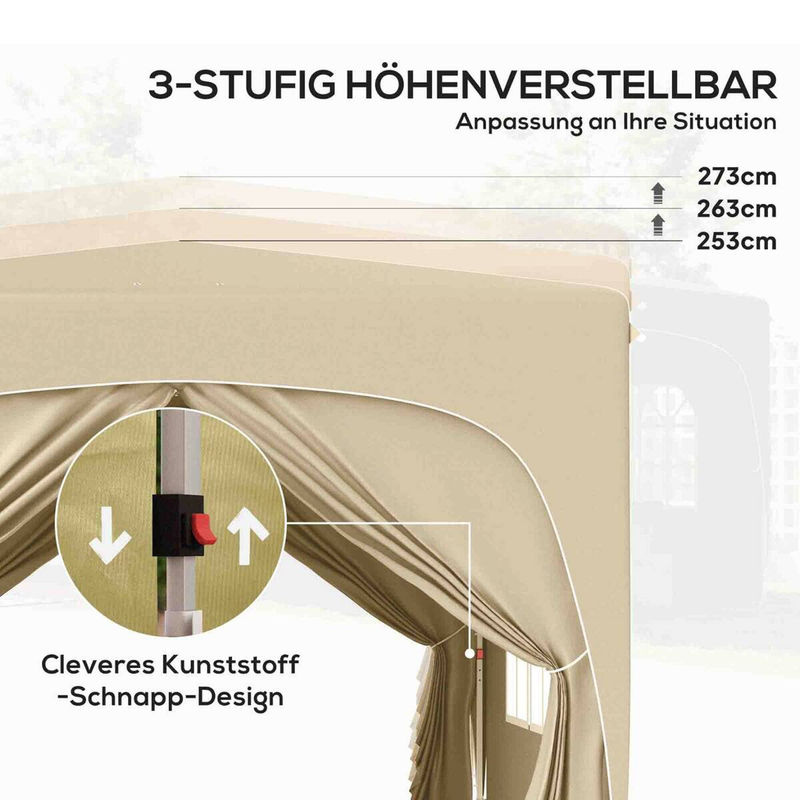 Outsunny Pavillon aus Metall in Sand mit Fenster, B/H/L: 300 x 273 x 300 cm - Bild 3