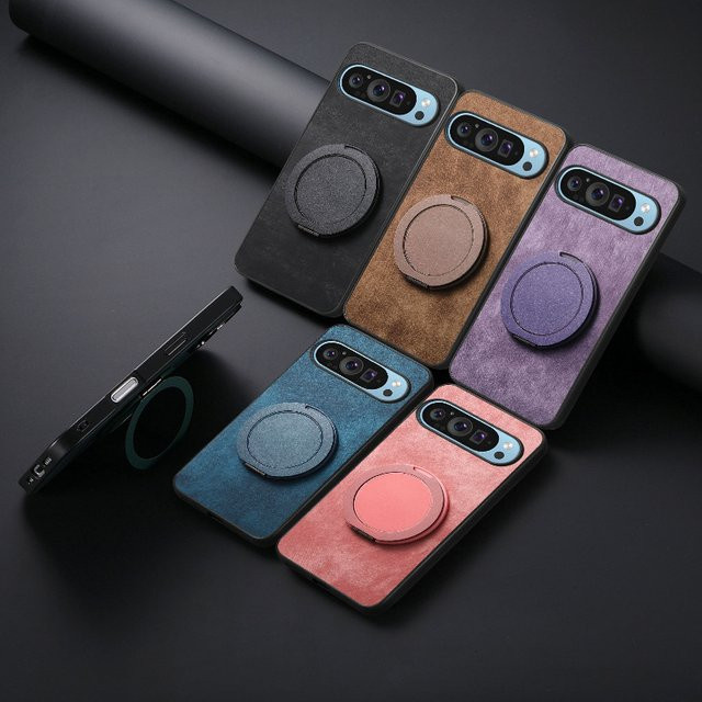 Magnetische PU-Lederhülle mit 360 Grad Ringständer für Google Pixel 7 8 9 10 11 Pro XL in Schwarz - Bild 1