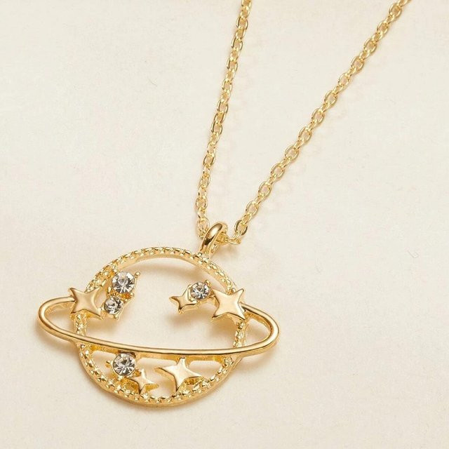 Halskette Planeten, Stern, Diamanten besetzt, gold, Damen - Bild 1