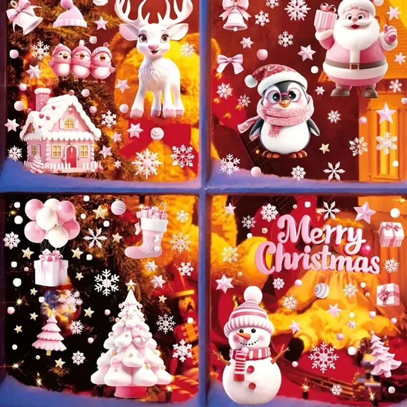 9 Blatt Weihnachts-Fensteraufkleber mit Weihnachtsmann, Schneemann und Rentier in Blau und Mehrfarbig für Kinder - Bild 1