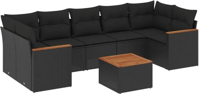 vidaXL 8-teilige Garten-Sofagarnitur aus Poly-Rattan und Akazienholz in Schwarz mit Kissen - Bild 1