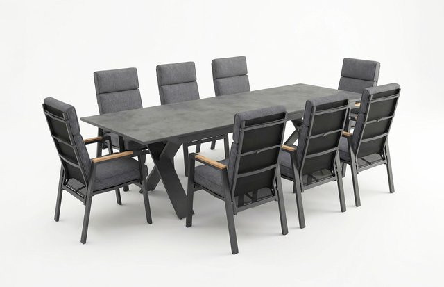Hartman Xanadu Garten-Essgruppe in Anthrazit und Grau, ausziehbare Essgruppe aus Aluminium, Edelstahl, Glaskeramik und Teakholz mit Polstern, Breite: 280 cm, Tiefe: 100 cm - Bild 1