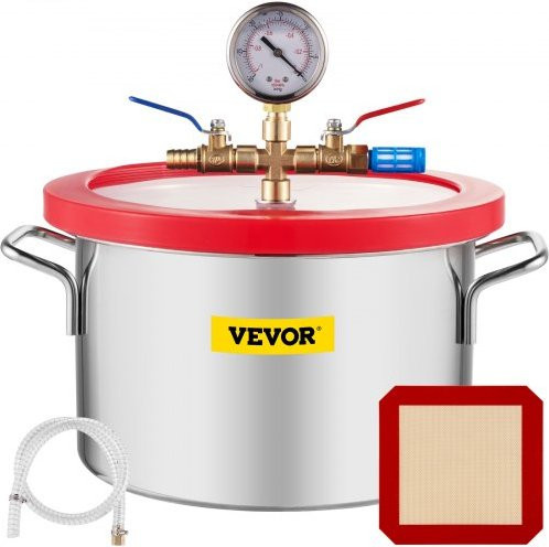 VEVOR Vakuumkammer aus Edelstahl mit Glasdeckel und Silikondichtungen für Entgasung und Gasextraktion, Silber, 5,7 l - Bild 1