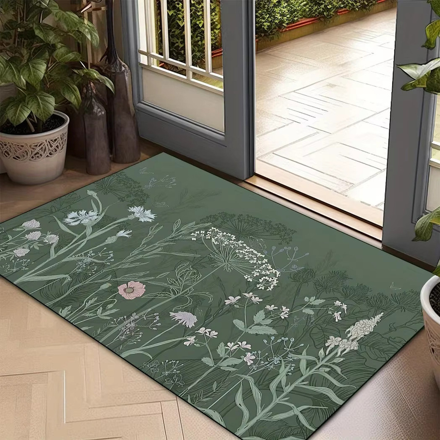 VIKAMA Blumen-Teppich mit Tintenmalerei-Design in Grün, rechteckige Outdoor- und Indoor-Fußmatte für Wohnzimmer, Schlafzimmer oder Garten, B/T: 60 x 40 cm - Bild 2