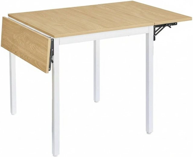 Relaxdays Klappbarer Esstisch in Holzoptik mit Drop-Leaf-Funktion, Farbe Weiß, B/T/H: 120 x 76 x 78 cm - Bild 1