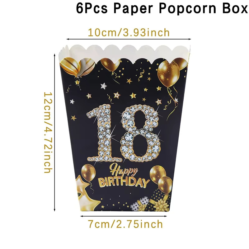 6er Set Popcorn-Boxen aus Papier in Schwarz-Gold für Geburtstag und Party-Dekoration - Bild 4