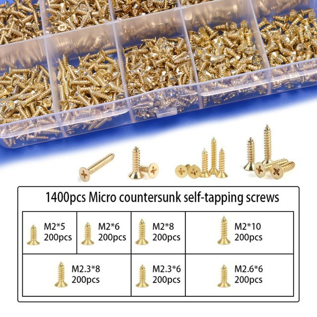 1400 vergoldete Messing-Blechschrauben M2/M2,5 für Holzhandwerk und Vintage-Aufbewahrungsboxen - Bild 1