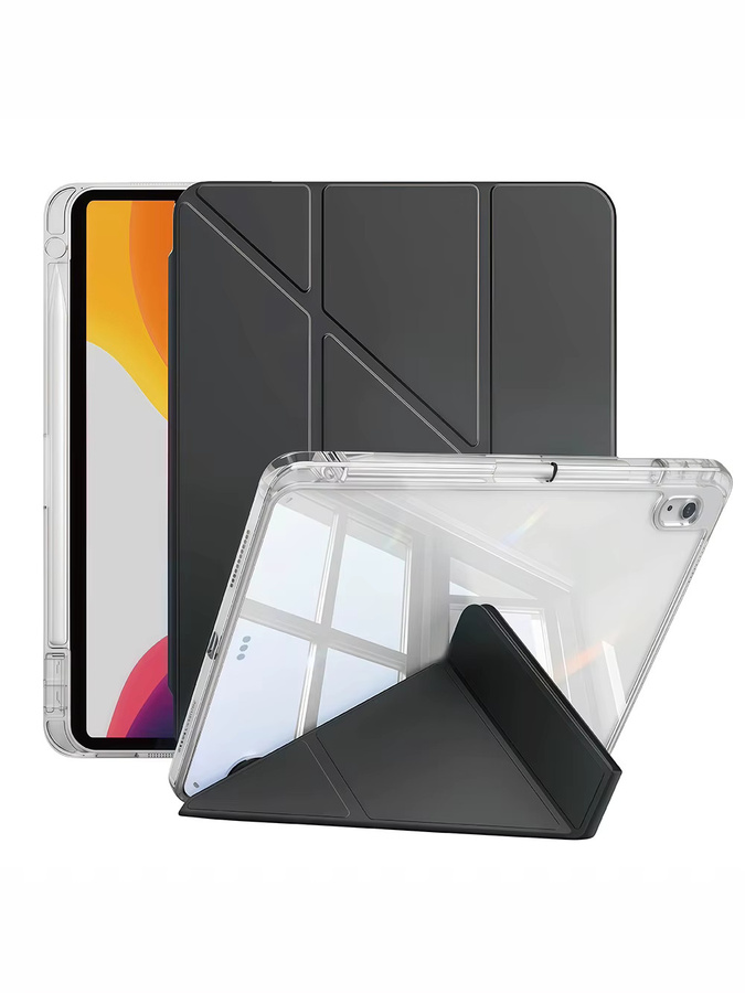 QIJUN Faltbare Tablet-Hülle für iPad 10,2 Zoll (7., 8. und 9. Generation), Transparent mit Pink, Magnetischer Ständer und Acryl-Rückseite - Bild 6